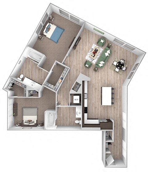 Floor plan for 2 beds, 2 baths, 1196 sqft